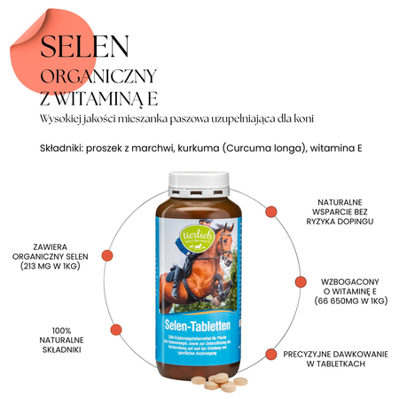 TIERLIEB Selen organiczny z witaminą E dla koni 500 tabletek