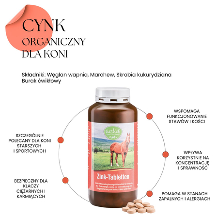 TIERLIEB Cynk organiczny dla koni - 500 tabletek