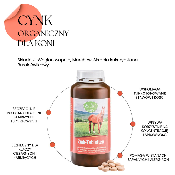 TIERLIEB Cynk organiczny dla koni - 500 tbl
