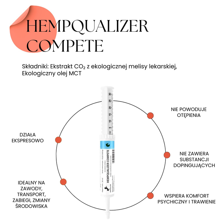 HEMPQUALIZER Compete Szybkie uspokojenie dla konia bez efektu otępienia - 30 ml 