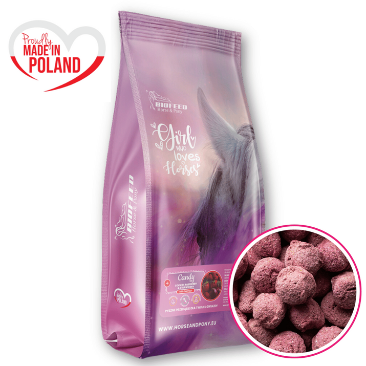 BIOFEED Horse & Pony Candy Cookies Raspberry & Strawberry with beetroot przeznaczone dla koni i kuców - 900 g