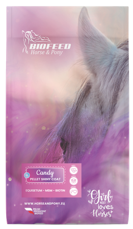 BIOFEED Horse & Pony Candy Pellet Shiny Coat dla koni i kuców korzystnie wpływający na jakość i funkcje kopyt i skóry - 25KG