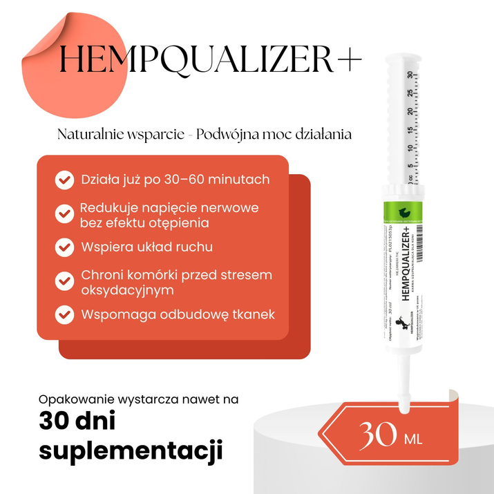 HEMPQUALIZER+ EXTRA STRONG Preparat uspakajający dla koni - 30 ml